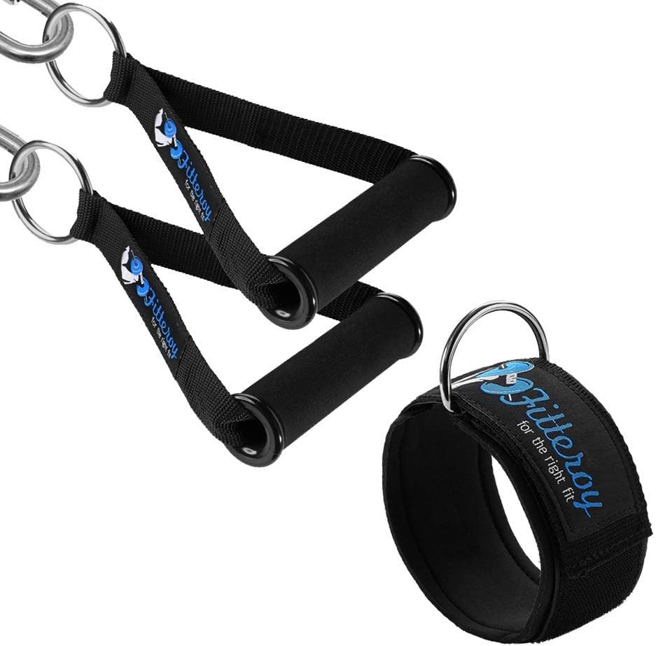 Fitteroy Cable Machine Attachments Handles and Ankle Strap Set - Gym and Home Gym Accessories