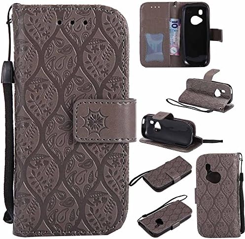 Nokia 3310 Case, EST Premium Vegan Leather Elegant Rattan Flower Floral Pattern Slim Flip Wallet Case with Wrist Strap for Nokia 3310, Gray