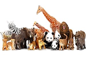 KIMICARE 20 PCS Safari Animals Figures Toys, Realistic Plastic Animals Figurines, African Zoo Wild Jungle Animals Playset with Elephant, Giraffe, Lion, Tiger for Kids Party Supplies Cake Topper
