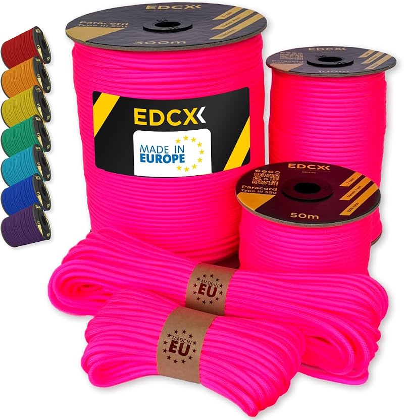 EdcX Paracord 4mm 550 Type III 32 STR Core 7 Sheath 100% Nylon 10m-300m