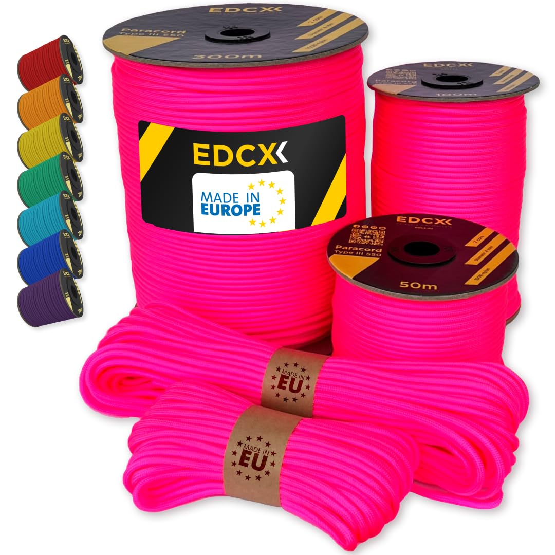 EdcX Paracord 4mm, 35+ Solid Colors (10m, 15m, 30m, 50m, 100m, 300m) | Ideal for Crafting, DIY, Camping, Survival, Outdoor | 100% Nylon Rope 4mm | Tactical Cord 550 Type III (Sofit Pink, 10 m) — image 1