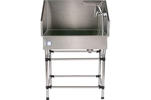 FLYING PIG GROOMING Flying Pig 38" Stainless Steel Dog Cat Pet Grooming Bath Tub (w/Faucet, Sprayer, Shampoo Rack, Hair Trap)