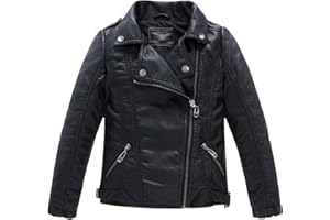 Teen Collar Motorcycle 𝗙a𝐮x Leather Coats Boys Girls Kids 𝐁omber Soft Leather Jackets with 𝐎blique Zipper