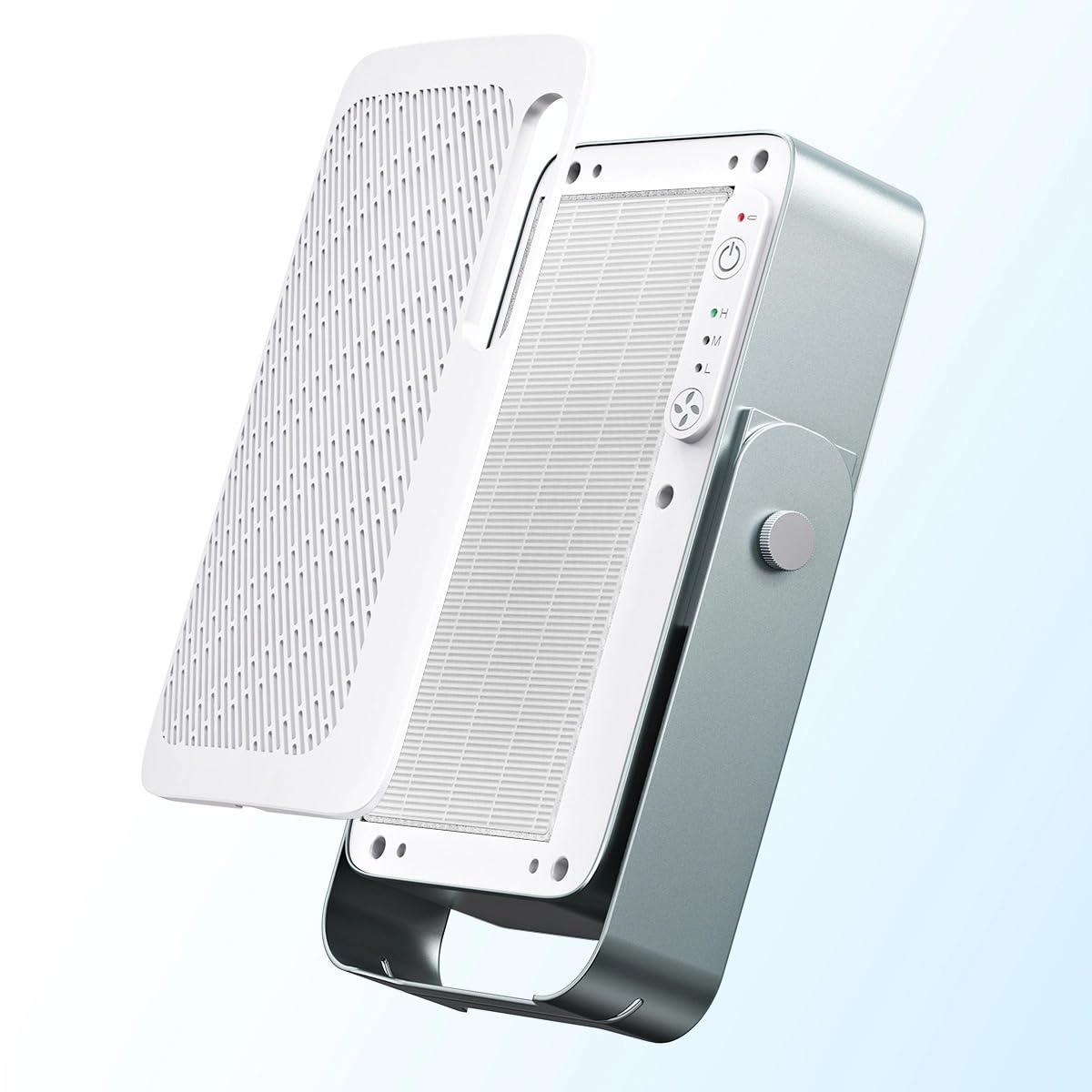 4Lite Personal Laminar Air Purifier: New type of air purifier. Blow laminar, filtrated air stream directly to the face for breathing. Battery built-in, portable.