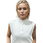 Eyibenlilan Elastic Knit Fake Collar Chiffon Pleated Lace Ruffle Collar Trim and Faux Pearl Buttons Dickey Collar for Women