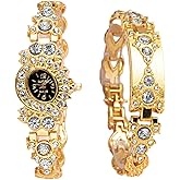 Weicam Women Stylish Bangle Bracelet Round Dial Crystal Analog Quartz Wrist Watch Jewelry Set