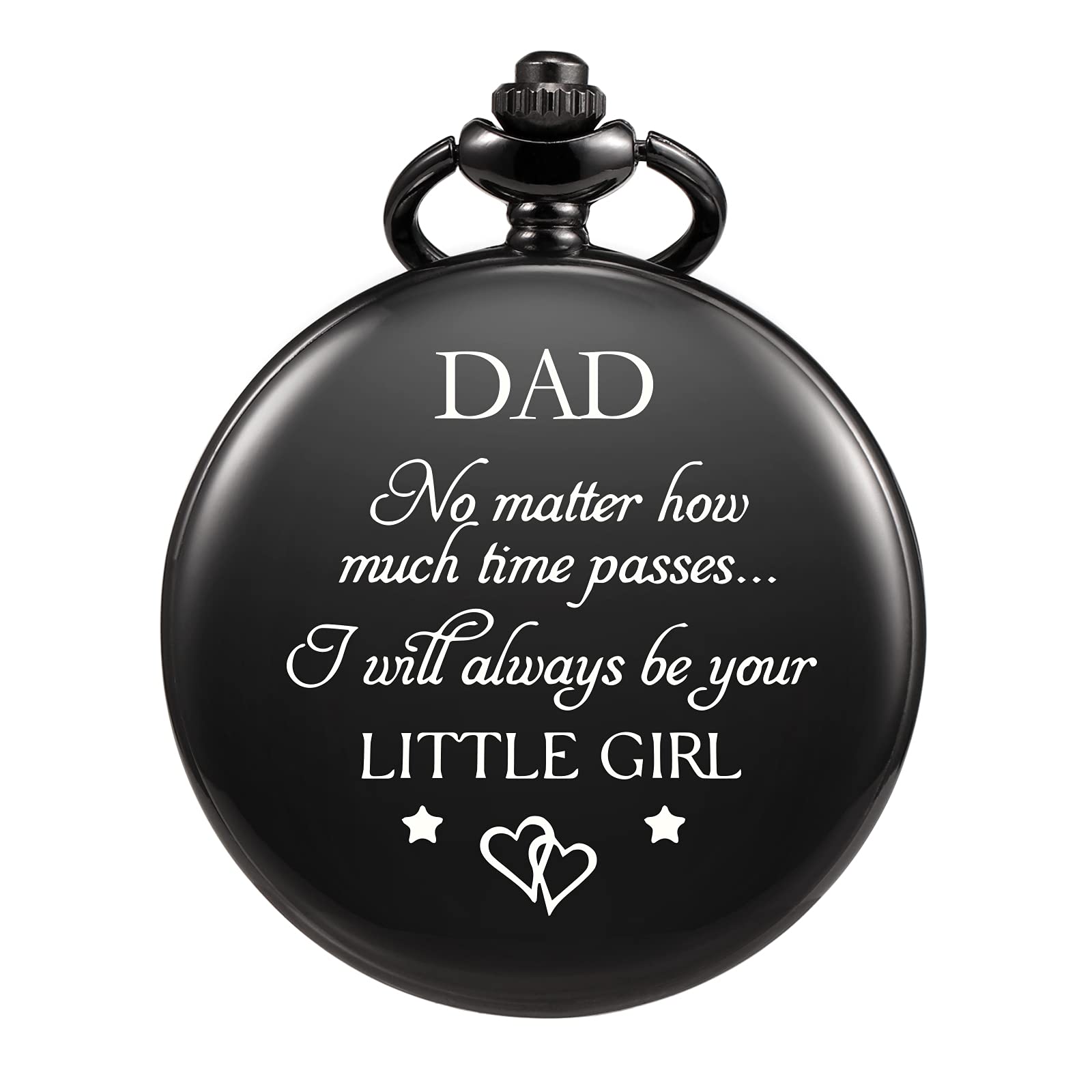TREEWETO Pocket Watch for Dad from Daughter Engraved -I Will Always be Your Little Girl Pocket Watches Child to Dad Birthday for Father (Black)