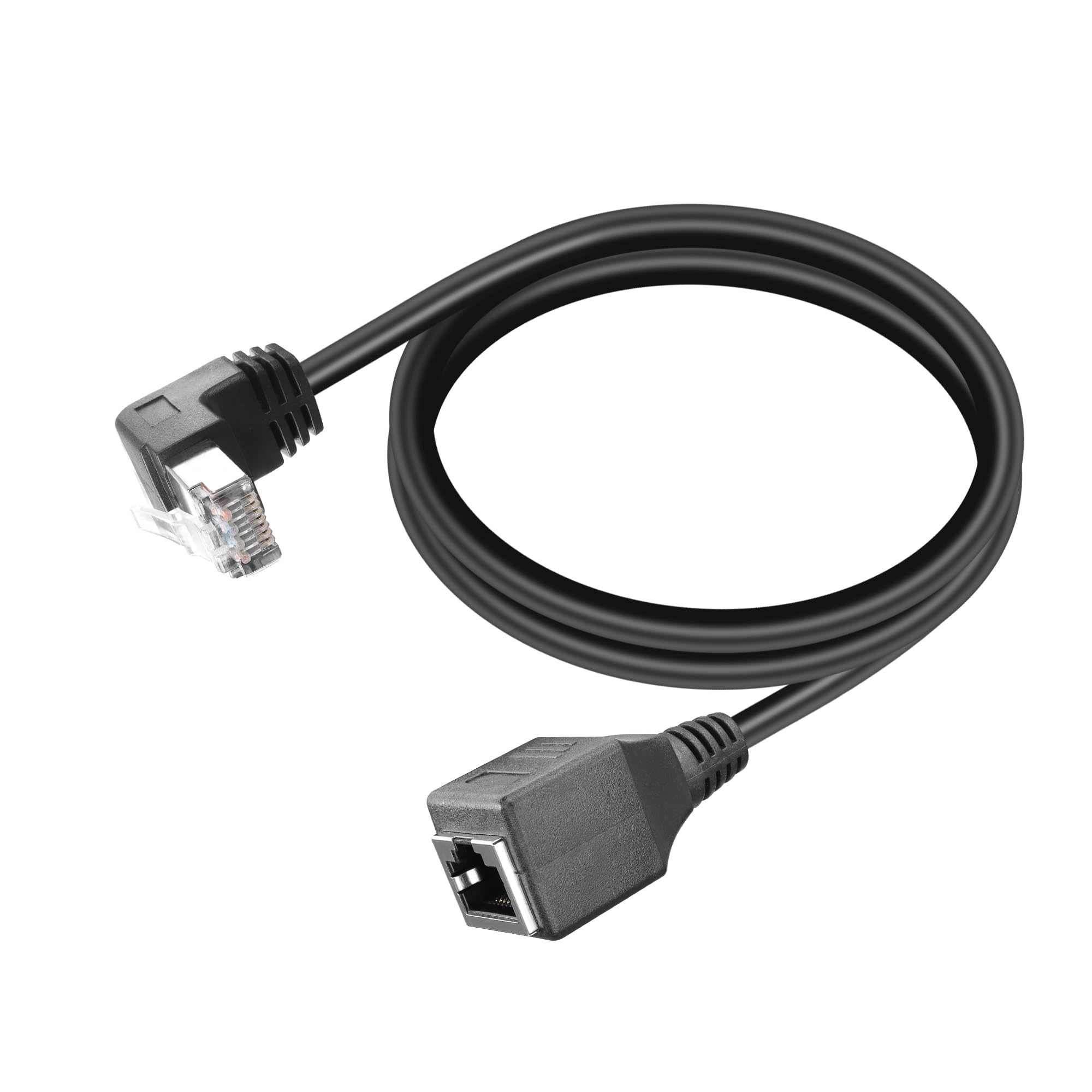 YACSEJAO Cat6 Shielded Extension Cable 90 Degree 2FT RJ45 8p8c Male to Female Extender Cable Ethernet FTP Shielded Male to Female Connector (Up)