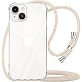 YESPURE for iPhone 14 Crossbody Case Clear Wearable Adjustiable Shoulder Neck Lanyard Strap Cover Women Girls Soft Slim Protective Hanging Phone Mobile Case for iPhone 14 - Beige