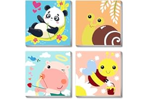 GGANMTERE 4 Packs Cartoon Framed Paint by Number Kits for Adult Beginners, Cute Animals DIY Paint by Numbers Kit on Canvas, Easy Paint by Numbers Kits for Adults Canvas Painting Kit for Home Decor 8X8 inch