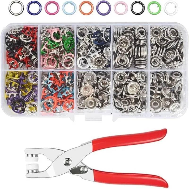 Photo 1 of 100 Sets Metal Snap Buttons Kit, Copper Sewing Snaps with Anti-Slip Press Pliers, 9.5mm 10 Colors for DIY Crafts Clothes Hats Fabric