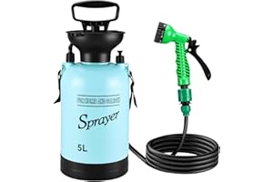 Vevitts Portable Pressure Sprayer Shower 5L for Camping with 7 Spray Modes, Hand Press Camping Shower with Hose and Shower Head, Hiking Traveling Shower Garden Sprayer Pet Shower Blue