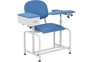 VivaComfort Blue Phlebotomy Chair with Arm Rest and Drawer, 400 LBS Weight Capacity