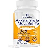 Lifeatlas Akkermansia Supplement Probiotic | with 300 Billion AFU Akkermansia Probiotic, 6-in-1 Akkermansia Probiotics for Women and Men, Daily Supplement, 60 Caps