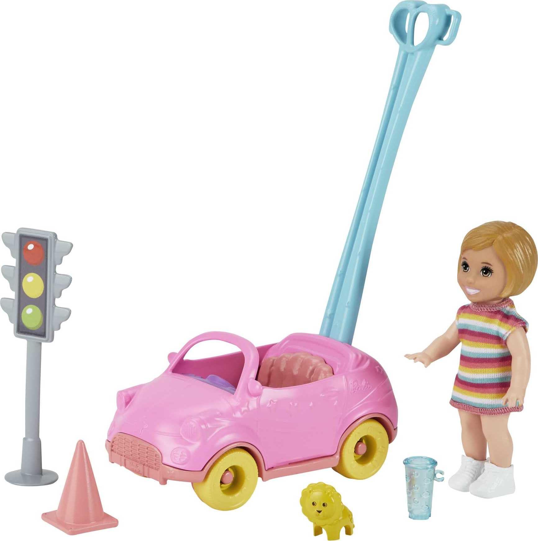 Barbie GRP17 Skipper Babysitters Inc. Accessories Set with Small Toddler Doll & Toy Car, Plus Traffic Light, Cone, Cup & Lion Toy, Gift for 3 to 7 Year Olds​​, Multicolor, 18.5 cm*12.73 cm*6.32 cm