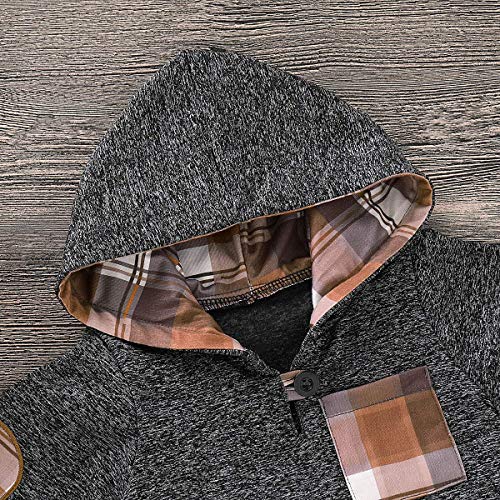 GObabyGO Infant Toddler Boys Girls Sweatshirt Set Winter Fall Clothes Outfit 0-3 Years Old,Baby Plaid Hooded Tops Pants (Khaki Plaid, 2-3 Years) - Thumbnail 3