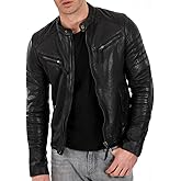 DECIMAL Men's Black & BROWN Genuine Lambskin Leather Biker Jacket VINTAGE REAL MOTORCYCLE JACKETS FOR MEN