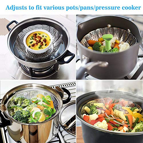 UPZHIJI Steamer Basket Stainless Steel Vegetable Steamer Basket Folding Steamer Insert for Veggie Fish Seafood Cooking, Expandable to Fit Various Size Pot (5.5" to 9")