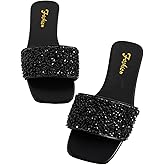 GORGLITTER Glitter Sandals Sparkly Sandals Casual Rhinestone Slides Bling Open Toe Sandals
