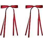LAOTIDui Red Hair Bows for Women,Red Hair Ribbon for Girls,Valenties Gifts for Teen Girls,Coquette Long Hairs Clips,Hairs Accessories for Festival Party Cosplay Supplies 2Pcs
