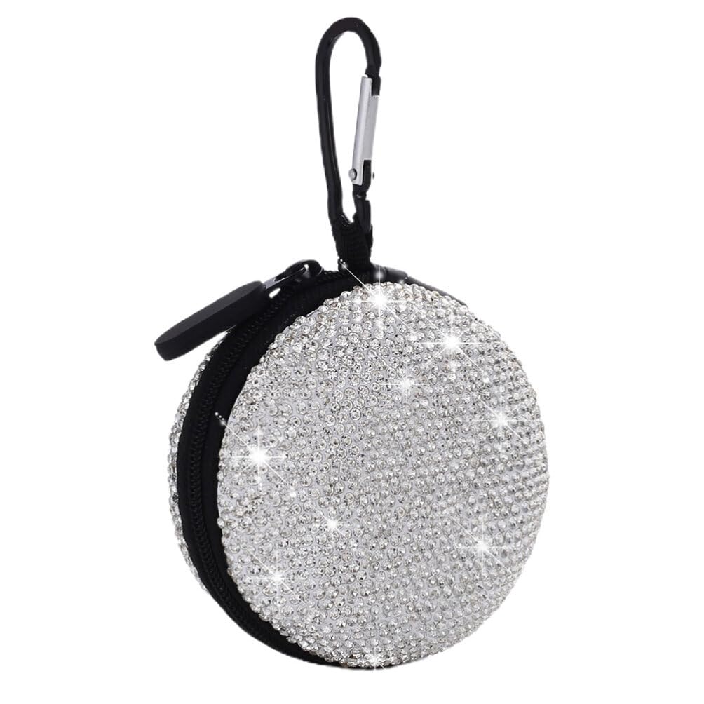 Hemobllo Earphone Case - Earbuds Case Rhinestone Earphone Carrying EVA Earbuds Storage with Carabiner Small Headphone Pouch Travel Organiser Bag for USB Cable