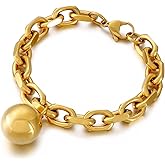 Elefezar Stainless Steel Chunky Chain Bracelet with Ball Charms for Women Jewelry Accessories