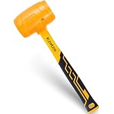 16oz Rubber Mallet Hammer, Fiberglass Handle, Rubber Mallet for Flooring, Tent Stakes, Woodworking, Camping, Soft Blow Tasks without Damage， 2025 upgraded seamless rubber hammer（yellow） (16OZ)