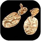 ZENCHEER Chunky Irregular Geometry Clip On Earrings for Women, Matte Gold/Silver Retro Oval Dangle Drop Clip Earrings Non Pierced Clips Stetement Jewelry Gifts