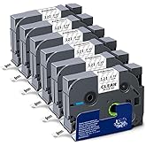 Absonic TZ-121 9mm 0.35 Laminated Clear Label Tape Replacement for Brother TZe-121 TZe Tape 3/8 inch Black on Clear Tape for Ptouch Label Maker PT-D400 PT-D600 PT-D210 PT-H110 PT-H100 PTD-220, 6-Pack