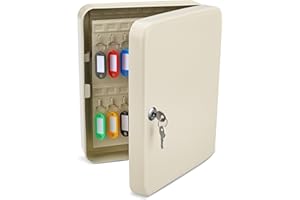 Flexzion Key Box Wall Mount with Code, Key Cabinet with 60 Key Holder Organizer Locker Case, Colored Key Tags & Hooks Wall Mo