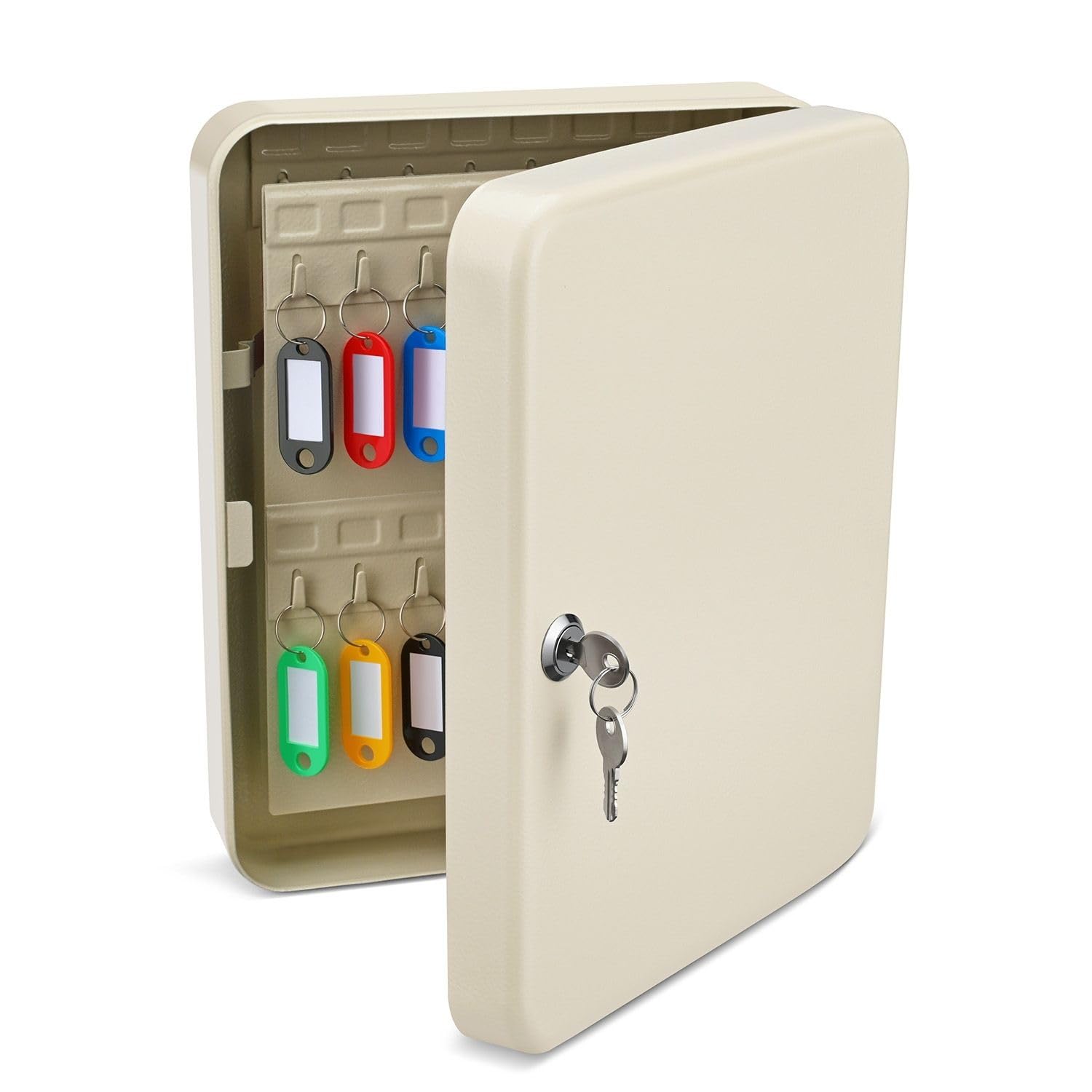 Photo 1 of Flexzion Key Box Wall Mount with Code, Key Cabinet with 60 Key Holder Organizer Locker Case, Colored Key Tags & Hooks Wall Mounted Lock Box for Keys Storage, Homes, Property, Hotels, Business (Gray)