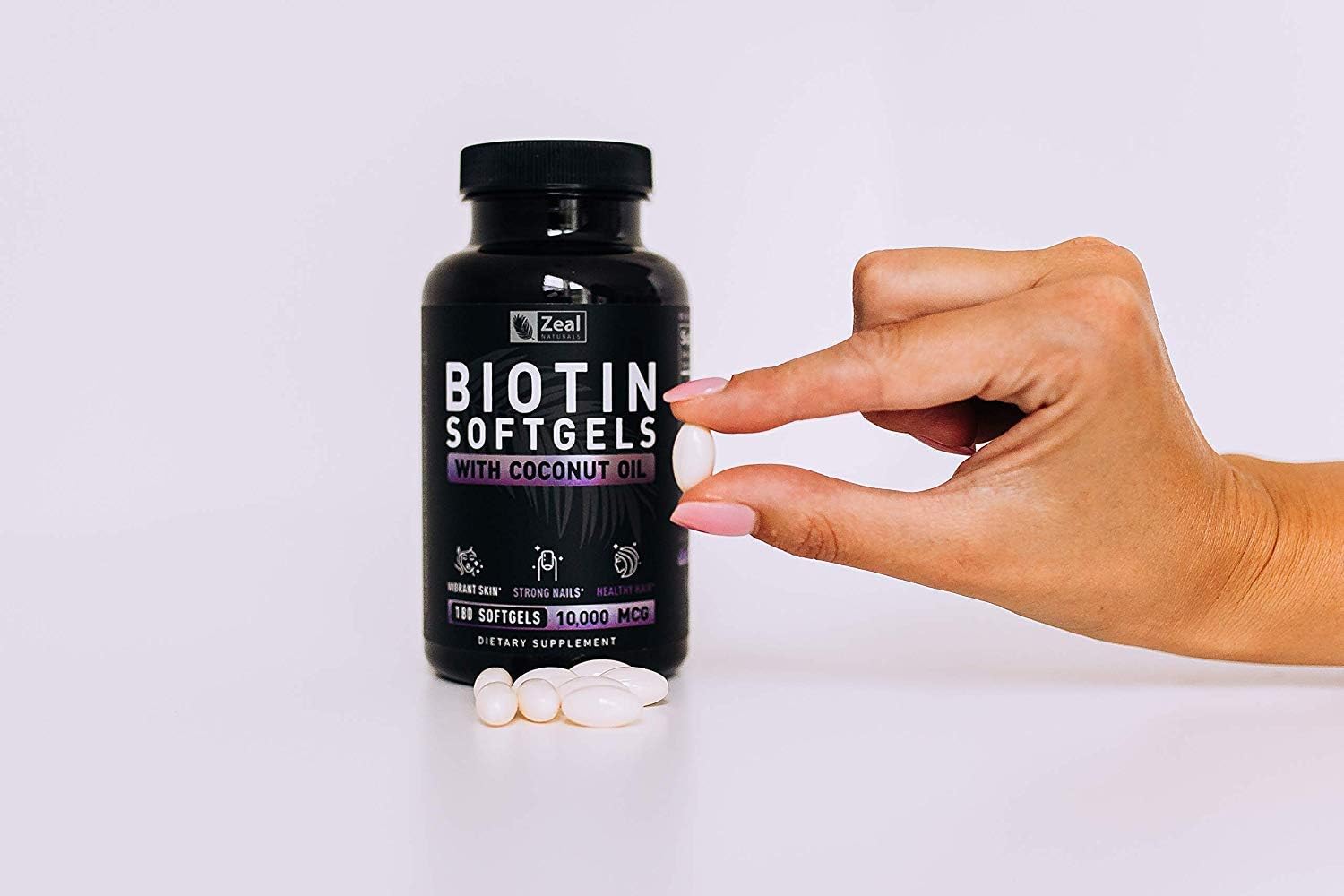 Pure Biotin 10000mcg + Organic Coconut Oil (180 Softgels 10,000mcg) 6