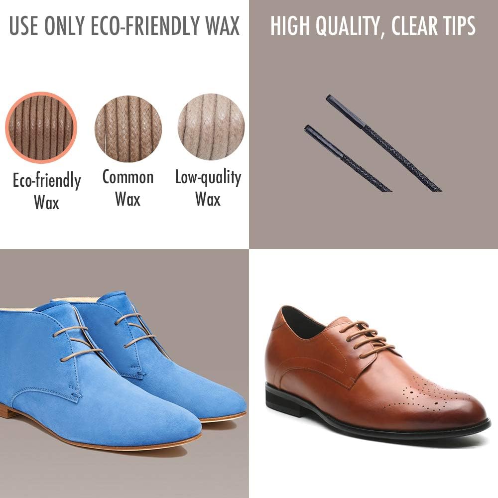 [2 Pairs] Pack Waxed Round Oxford Shoe Laces for Dress Shoes Chukka 3/32Inch Thin: Shoes