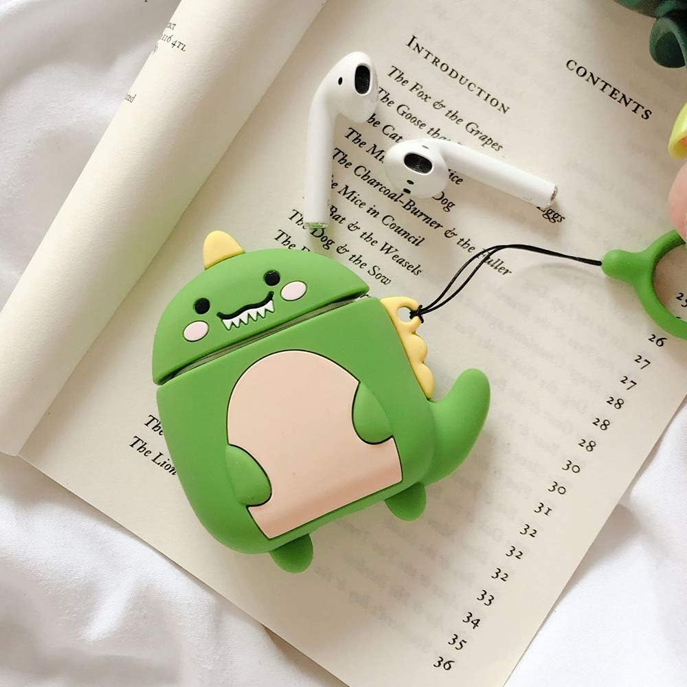 Amazon Little Merry Airpods カバー Apple Airpod用 かわいい怪獣 かいじゅう 恐竜 きょうりゅう グリーン ストラップ付き シリコン 保護ケース 防塵 耐衝撃 Airpods 第一世代 第二世代 ケース キズ防止 滑り止め エアーポッズ ケース Airpods1 2世代 Little