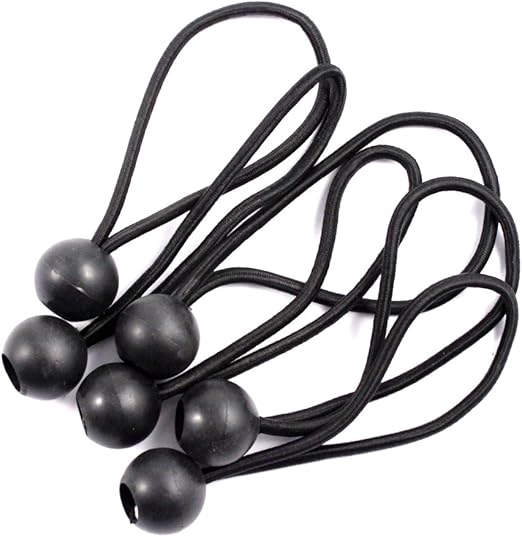 6pc Bungee Cord Balls Black Rubber Loop Elastic Plastic Knotted Bundle