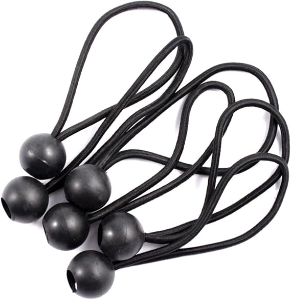6pc Bungee Cord Balls Black Rubber Loop Elastic Plastic Knotted Bundle