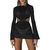 Kaximil Women's Swimsuit Coverup Long Sleeve Sexy Beach Bathing Suit Cover Ups Mini Dress Swimwear