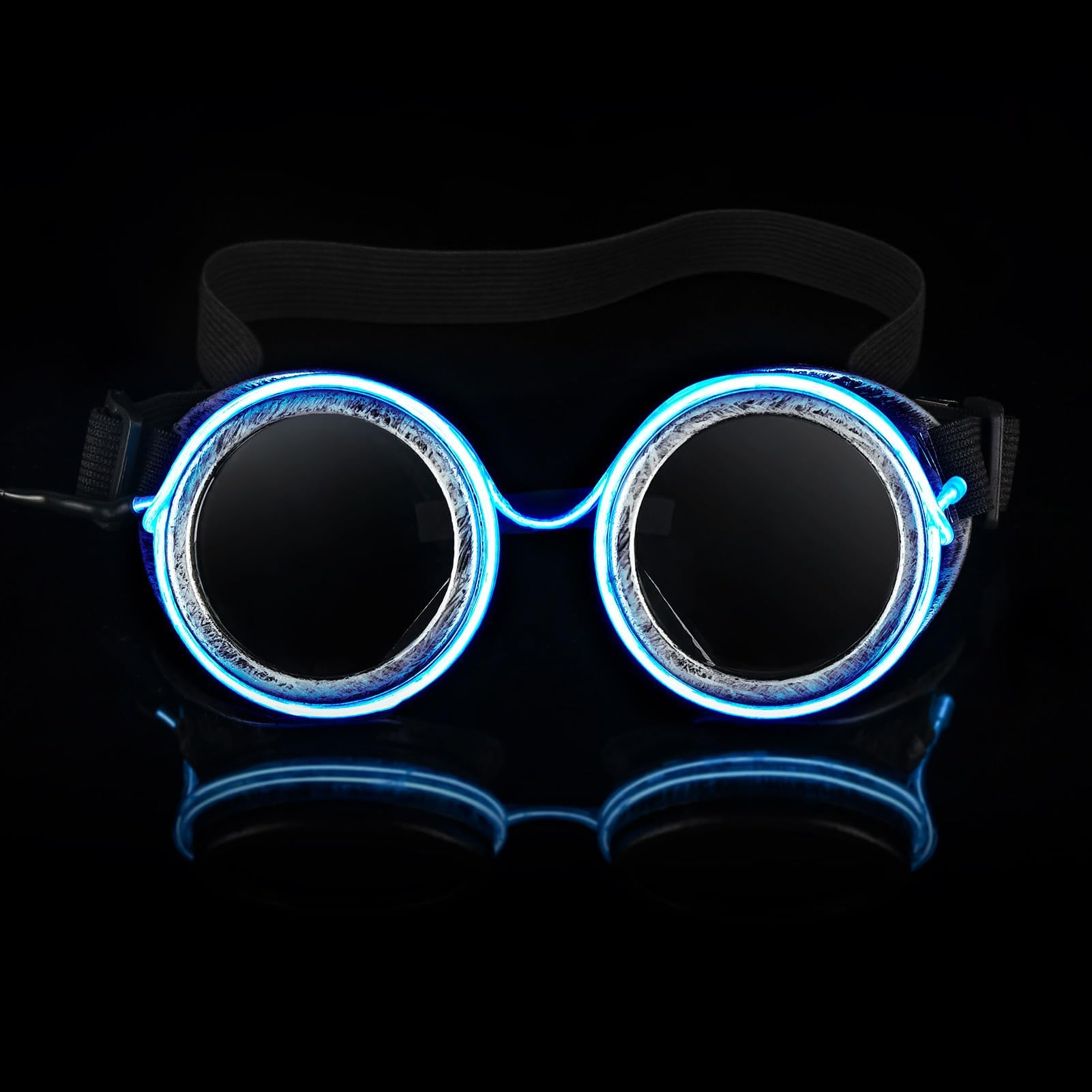 Photo 1 of LED Steampunk Goggles, SANGLE SOPFFY Steampunk Glasses Glow in the Dark, Vintage Goggles Halloween Rave Party Costume Accessory Anti-Silver Frame-Blue Light