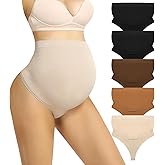 Boguish Maternity Underwear Thong for Women, Pregnancy Shapewear Over The Belly Support Seamless Pregnant Panties 5-Pack