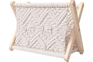 Macrame Magazine Rack Rustic Style Magazine Holder Standing Storage Basket for Book Newspaper for Home Decor White 32*27*20cm