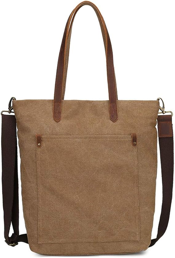 Amazon Naczhlovell 3wayトートバッグメンズ レディース 帆布 ショルダーバッグ 大容量 縦型 シンプル 軽量 ビジネス バッグ 通勤 通学 旅行 男女兼用 カーキ トートバッグ