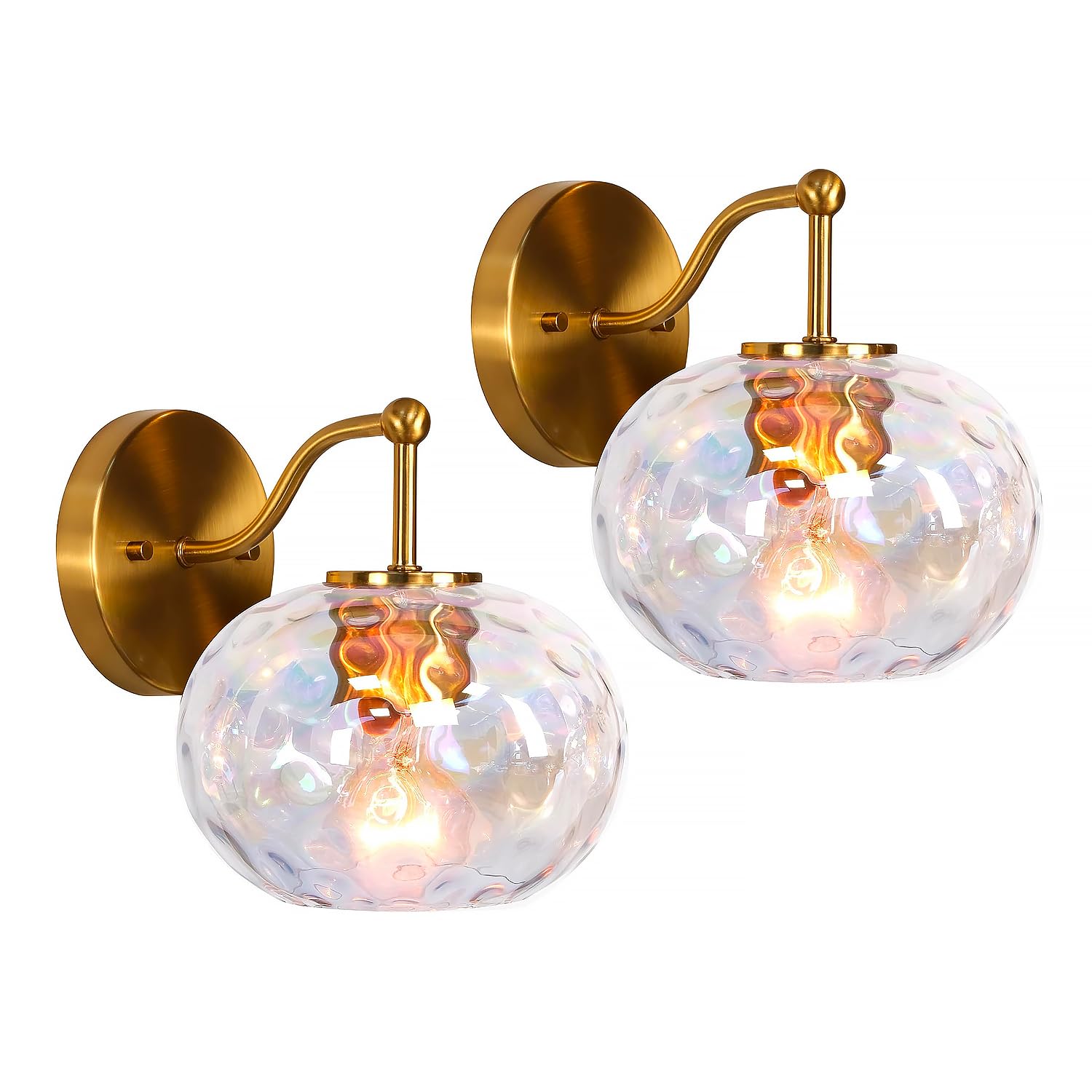 Photo 1 of Wrlmfy Brushed Gold Vanity Light Set of 2 Stained Hammered Glass Wall Sconce 1-Light Brass Wall Lamp for Hallway Living Room Stairwell Bathroom Over Mirror (Brass Gold, 1-Light)