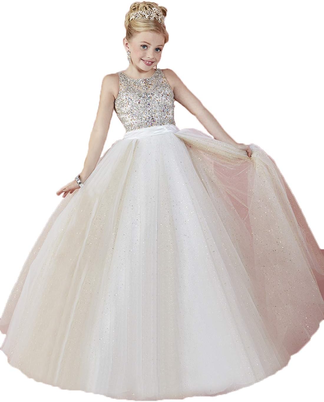 Zhiban Little Girls Sparkle Tulle Glitz Princess Pageant Dresses