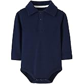 Teach Leanbh Infant Baby Polo Bodysuit Cotton Long Sleeve Pure Color Shirt 3-24 Months (12 Months, Navy)