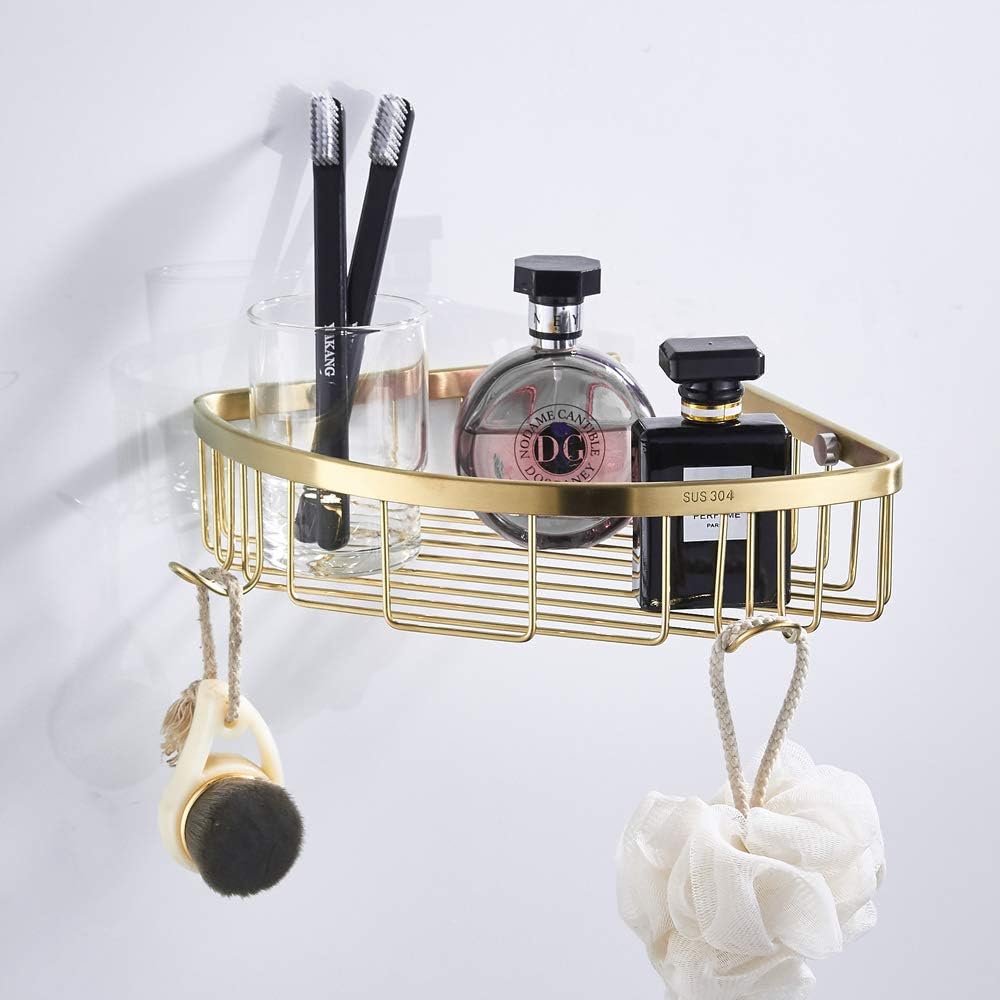 BigBig Home Strong Stainless Steel Corner Wire Shower Basket, Brushed