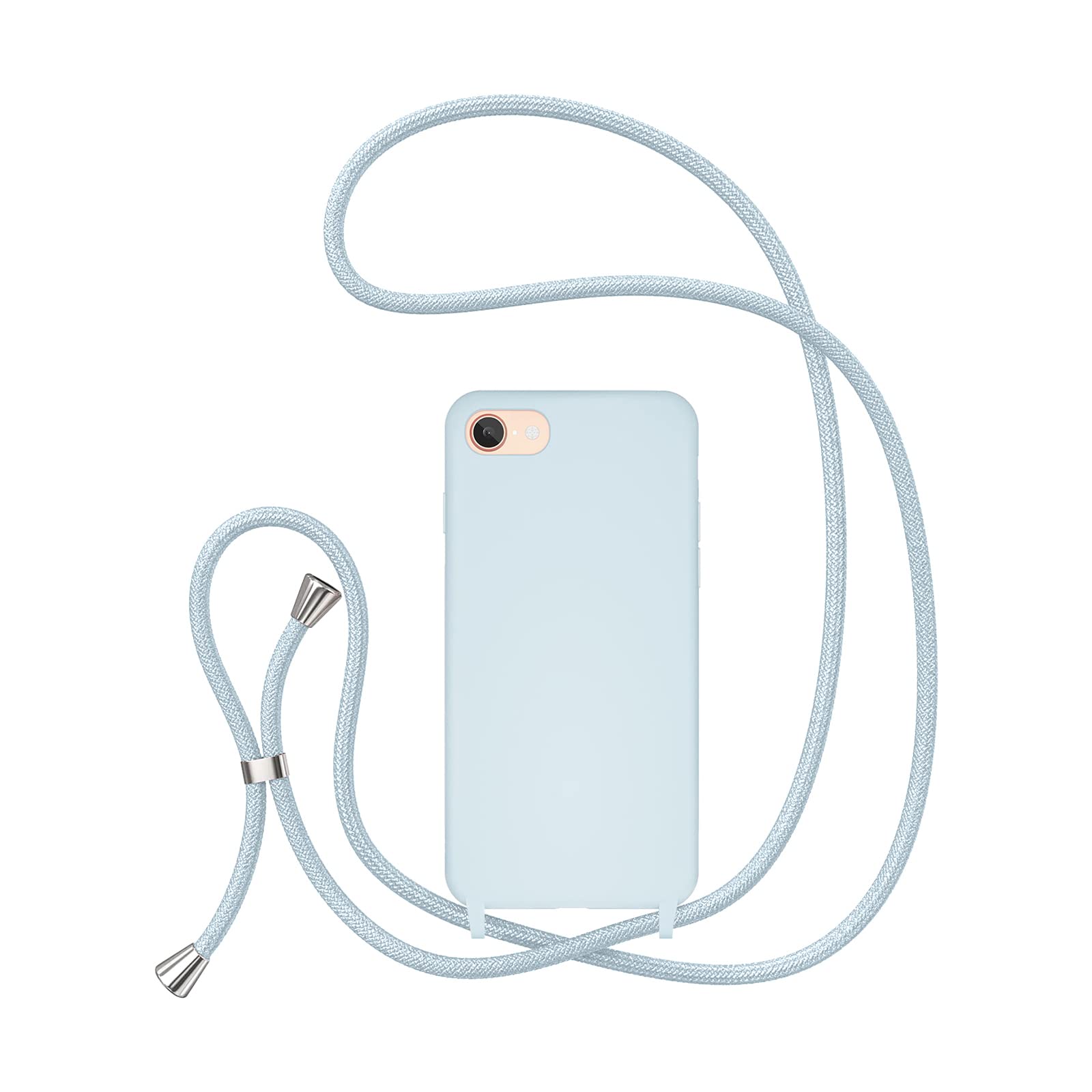 UEEBAI Crossbody Lanyard Phone case for iPhone 7/8/SE 2022 5G/SE 2020, Silicone Cover Adjustable Necklace Strap Cord Shockproof Protective Case for iPhone SE3/SE2 - Baby Blue — image 1
