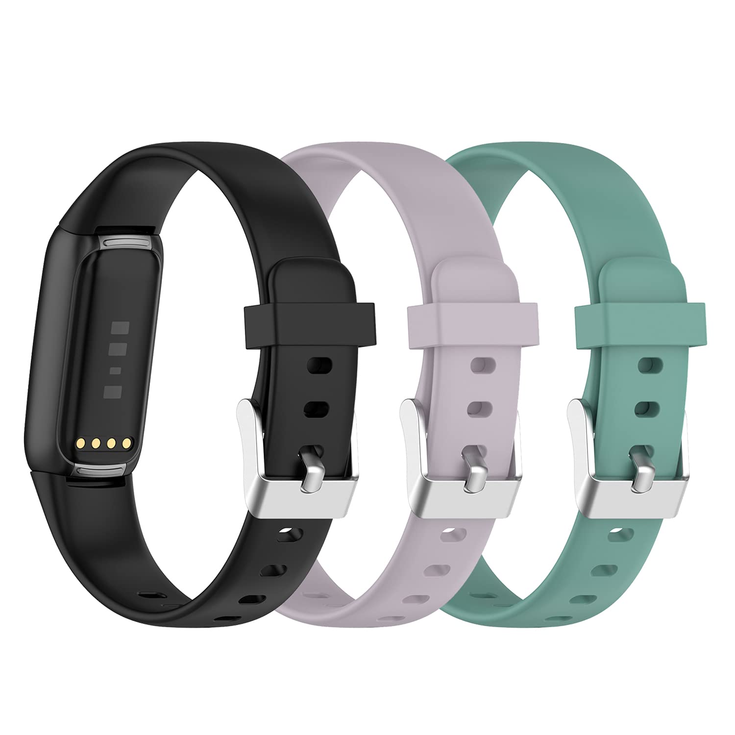 Chofit (3-Pack Straps Compatible with Fitbit Luxe Strap, Classic Replacement Soft Silicone Sport Wristband Colorful Arm Band for Luxe Activity Tracker (Black+lavender+Green, Small)