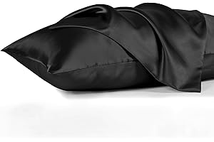 KINMEROOM Satin Pillow Cases Queen Size Set of 2, Similar to Silk Pillow Cases 2 Pack,Black Silky Satin Pillowcase for Hair and Skin,Pillow Covers with Envelope Closure for Women (20x30 Inches)