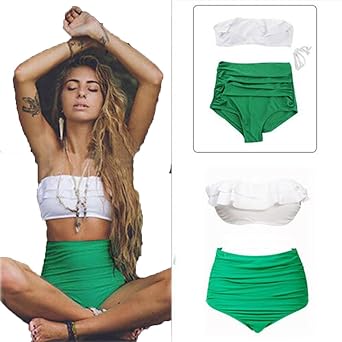 SSITG Damen Vintage Hohe Taille Bikini Retro Badeanzug Bikini Bademode Badebekleidung