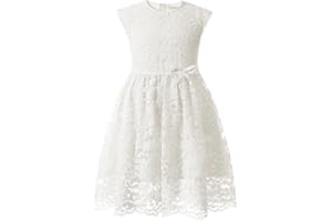 ALLOVIN Girls and Toddler Sleeveless A-Line Lace Party Dress Flower Girl Princess Dress with Beaded Bowknot 2-12 Years